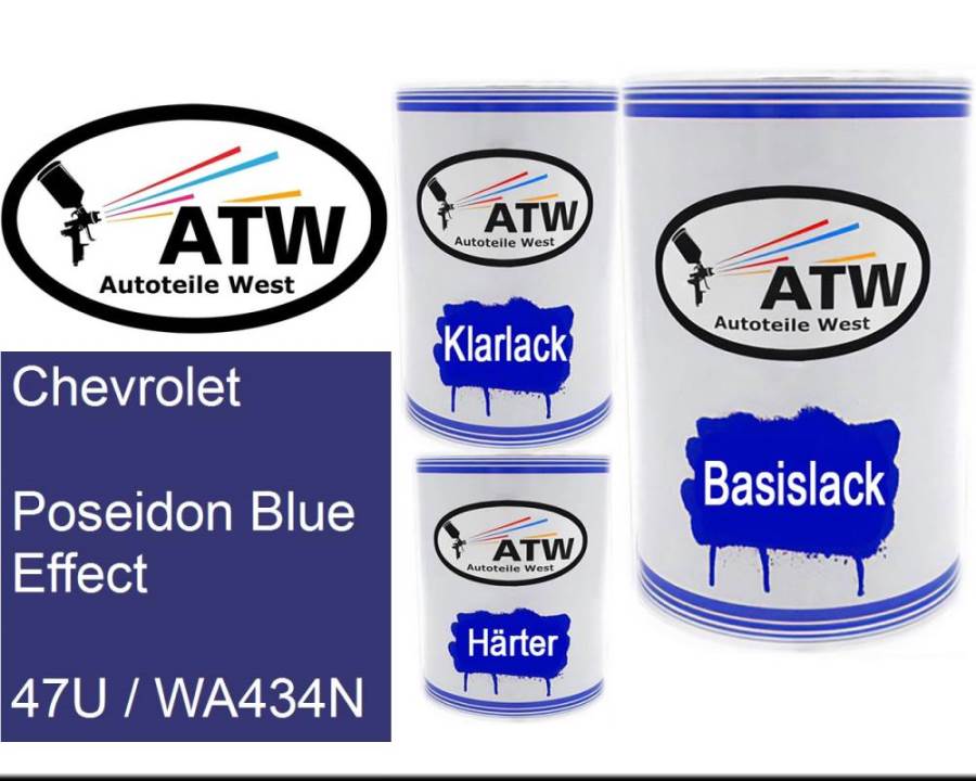 Chevrolet, Poseidon Blue Effect, 47U / WA434N: 500ml Lackdose + 500ml Klarlack + 250ml Härter - Set, von ATW Autoteile West.